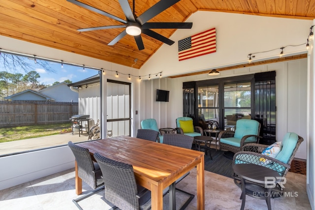 5100 Pine Way, Orange Beach, AL 36561 - view of patio / terrace featuring outdoor dining area, area for grilling, ceiling fan, and fence