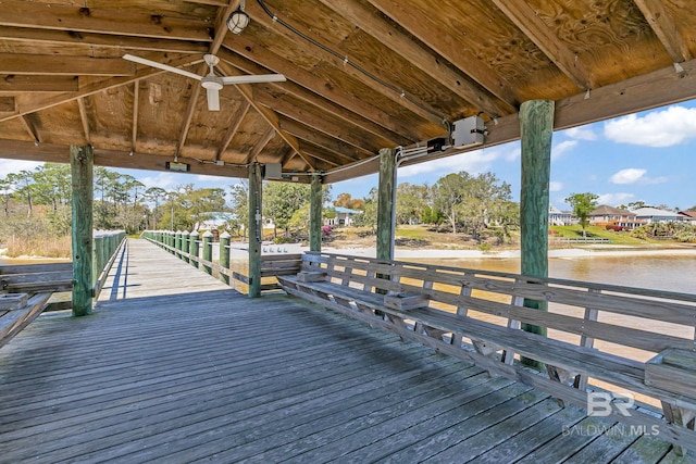 dock area with a water view and a gazebo