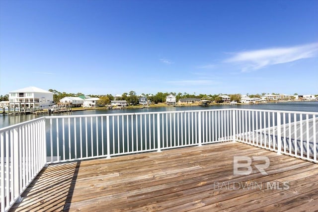 deck featuring a water view