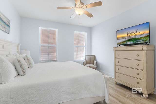 487 E 1st Ave Unit F, Gulf Shores, AL 36542 - bedroom with ceiling fan, light wood-type flooring, and baseboards