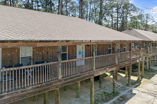 back of house with roof with shingles