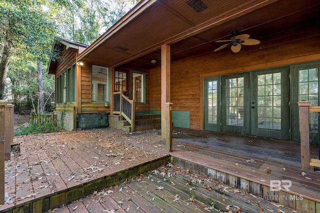 wooden terrace with ceiling fan