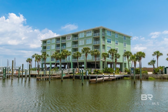 exterior space with a water view