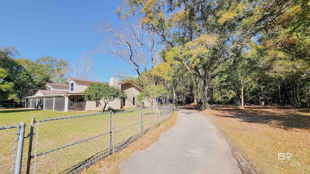 view of front of property with a front lawn