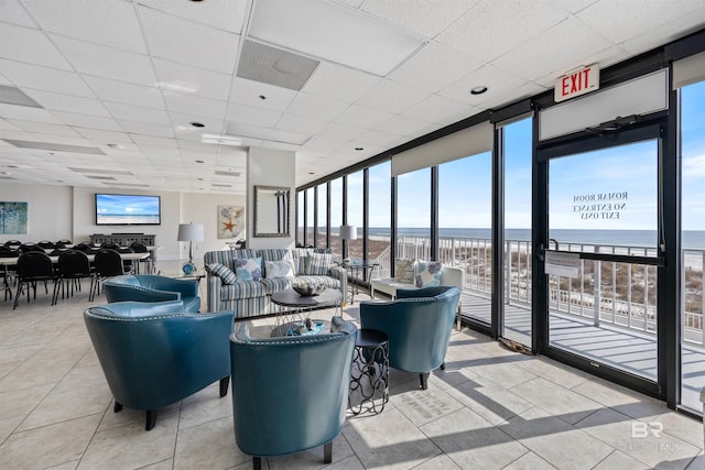 lobby featuring a water view
