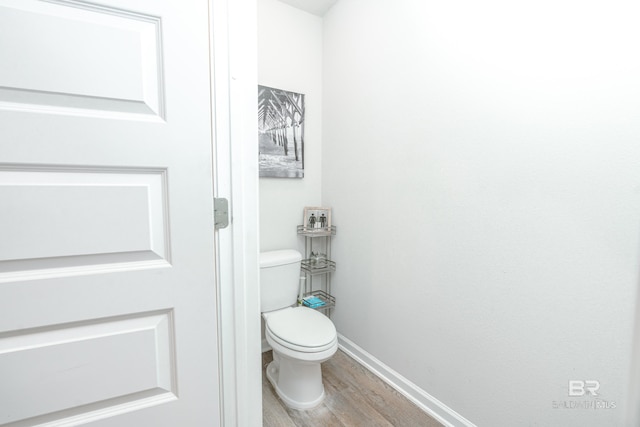 bathroom with toilet and wood-type flooring