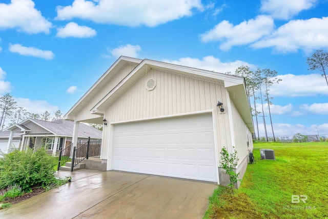 view of front of home with a front yard and cooling unit