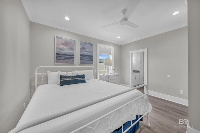 1592 W Beach Blvd, Gulf Shores, AL 36542 - bedroom featuring ceiling fan, crown molding, and wood-type flooring