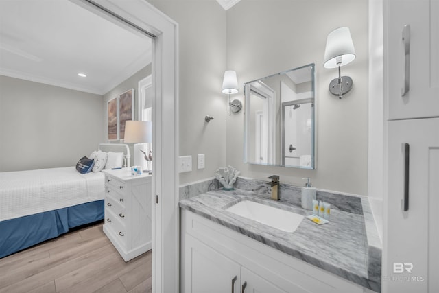 1592 W Beach Blvd, Gulf Shores, AL 36542 - bathroom with vanity and crown molding