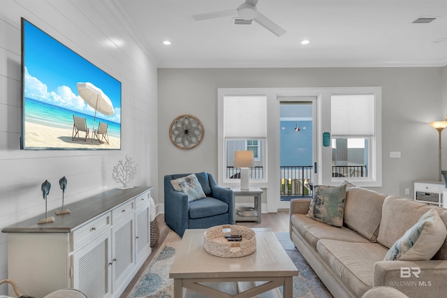 1592 W Beach Blvd, Gulf Shores, AL 36542 - living room featuring light hardwood / wood-style flooring and ceiling fan
