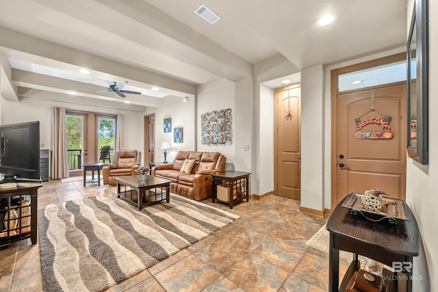 1430 Regency Rd Unit C201, Gulf Shores, AL 36542 - living room with recessed lighting, a ceiling fan, and light stone finish floors