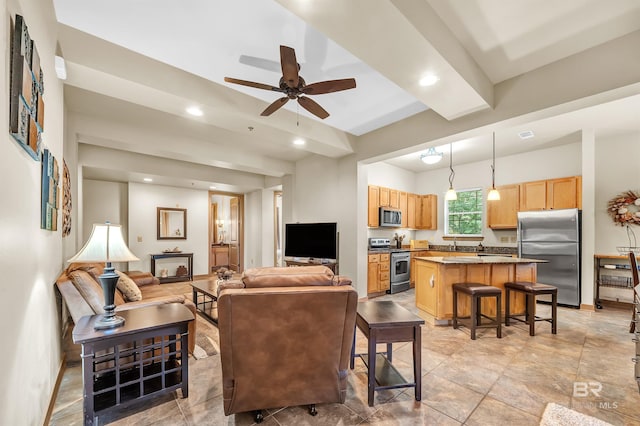 1430 Regency Rd Unit C201, Gulf Shores, AL 36542 - living room with a ceiling fan, recessed lighting, and a fireplace