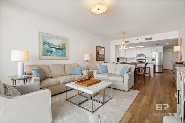 living room with light wood-type flooring