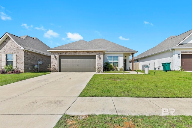 view of front facade with a front yard and a garage