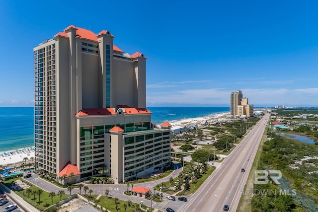 property view of water featuring a beach view