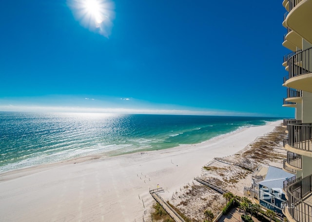 property view of water featuring a view of the beach