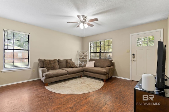 2132 S Pine St, Loxley, AL 36551 - living area with plenty of natural light, dark wood-style floors, ceiling fan, and a textured ceiling