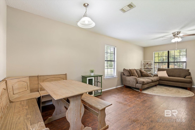 2132 S Pine St, Loxley, AL 36551 - dining area with dark wood-style floors and ceiling fan