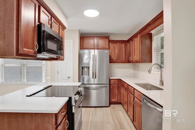 kitchen featuring sink, light wood-type flooring, and stainless steel appliances