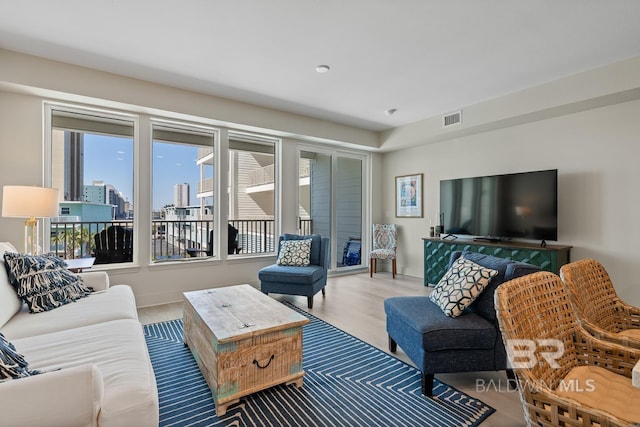 living room with hardwood / wood-style floors