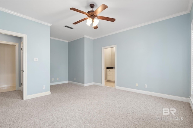 107 Fielding Pl, Mobile, AL 36608 - spare room featuring ornamental molding, a ceiling fan, light colored carpet, and baseboards