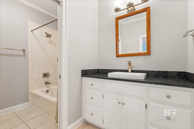 107 Fielding Pl, Mobile, AL 36608 - full bathroom featuring ornamental molding, tile patterned flooring, baseboards, vanity, and bathing tub / shower combination