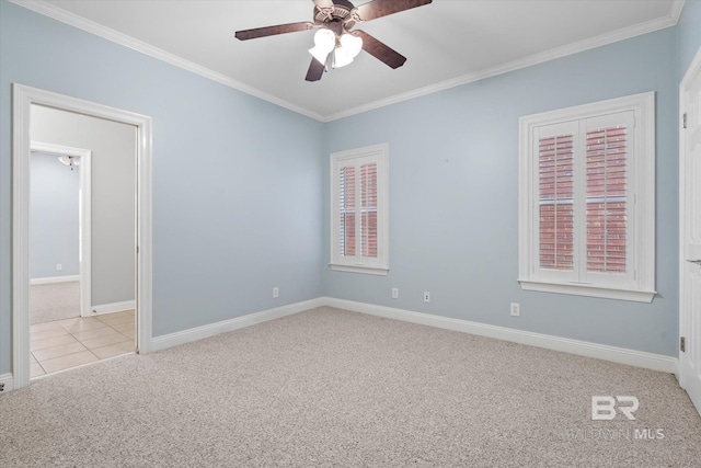 107 Fielding Pl, Mobile, AL 36608 - empty room featuring light colored carpet, ornamental molding, ceiling fan, and baseboards