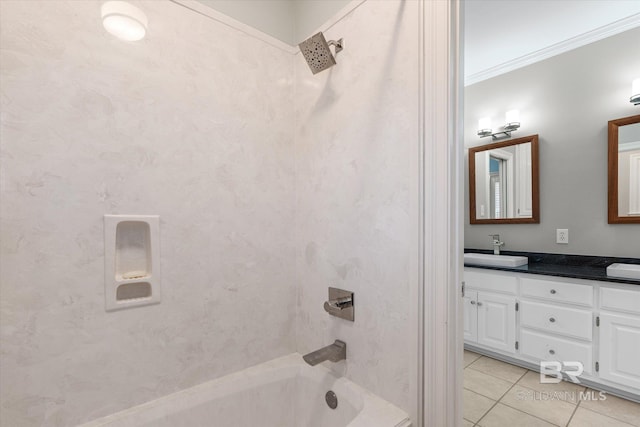 107 Fielding Pl, Mobile, AL 36608 - bathroom featuring tile patterned flooring, shower / tub combination, double vanity, and ornamental molding