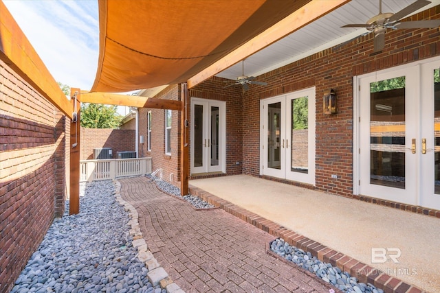 107 Fielding Pl, Mobile, AL 36608 - view of patio / terrace featuring french doors, a ceiling fan, and fence