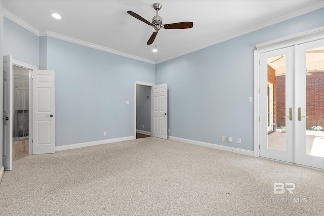 107 Fielding Pl, Mobile, AL 36608 - unfurnished bedroom featuring access to exterior, carpet, ornamental molding, baseboards, and recessed lighting
