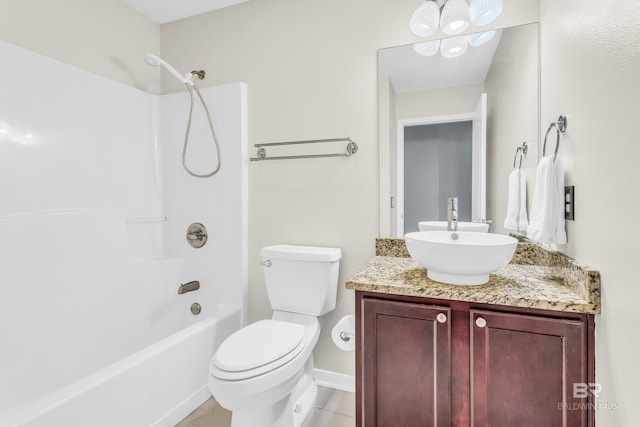 full bathroom with tile patterned flooring, vanity, toilet, and tub / shower combination