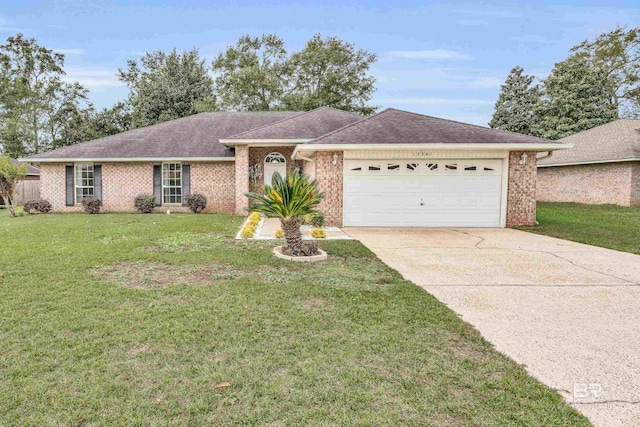 single story home with a garage and a front yard