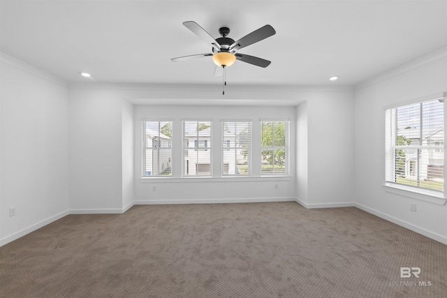 4645 Casablanca Dr, Orange Beach, AL 36561 - empty room featuring healthy amount of natural light, carpet floors, a ceiling fan, recessed lighting, and crown molding