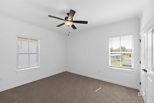 4645 Casablanca Dr, Orange Beach, AL 36561 - empty room featuring carpet, a ceiling fan, baseboards, and ornamental molding