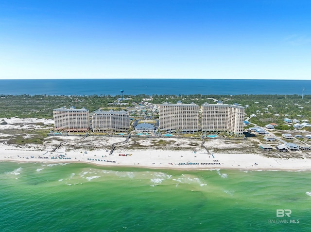 aerial view featuring a beach view and a water view