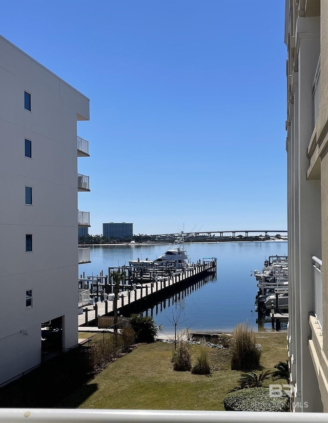 view of dock with a water view