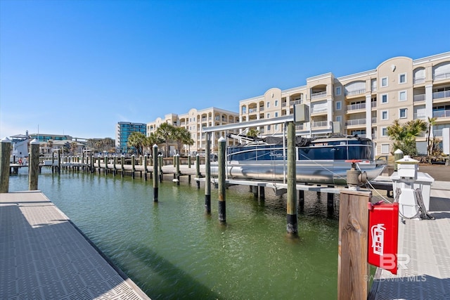 view of dock with a water view