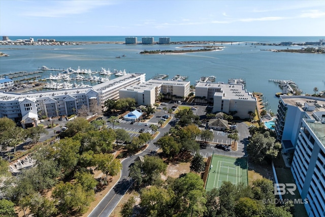 aerial view with a water view