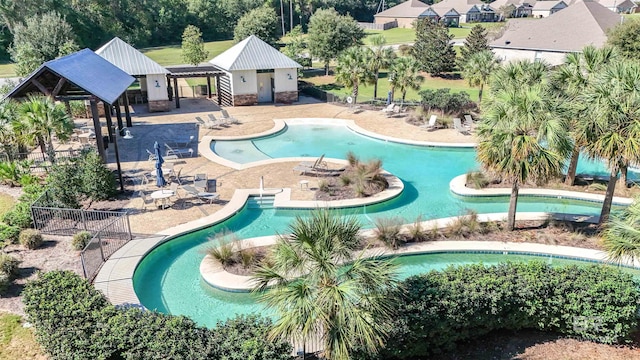 view of pool featuring a pergola and a patio