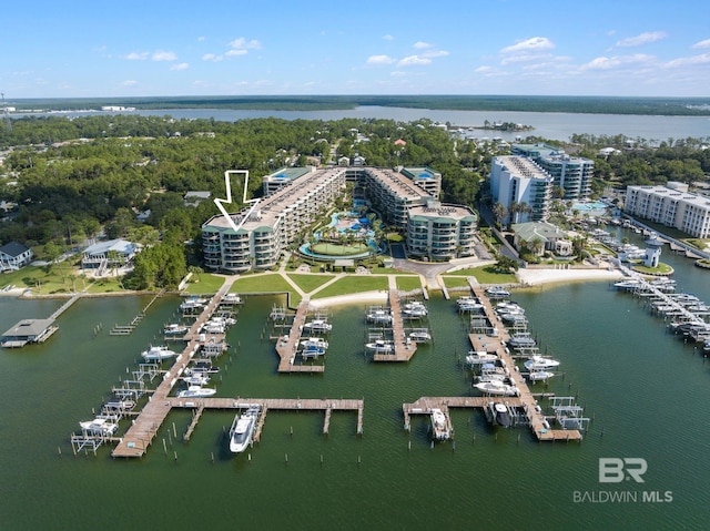 bird's eye view featuring a water view