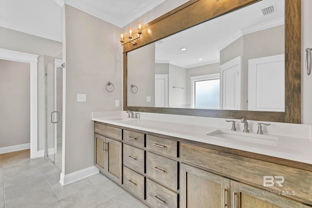 10606 Secretariat Blvd, Daphne, AL 36526 - full bath with visible vents, double vanity, crown molding, and a sink