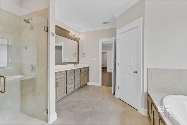 10606 Secretariat Blvd, Daphne, AL 36526 - full bath with a sink, tile patterned floors, crown molding, a stall shower, and double vanity