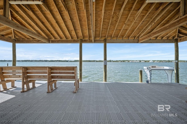 view of dock with a water view