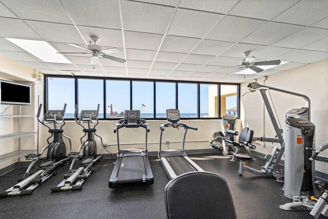 24230 Perdido Beach Blvd Unit 3014, Orange Beach, AL 36561 - workout area with ceiling fan and a paneled ceiling