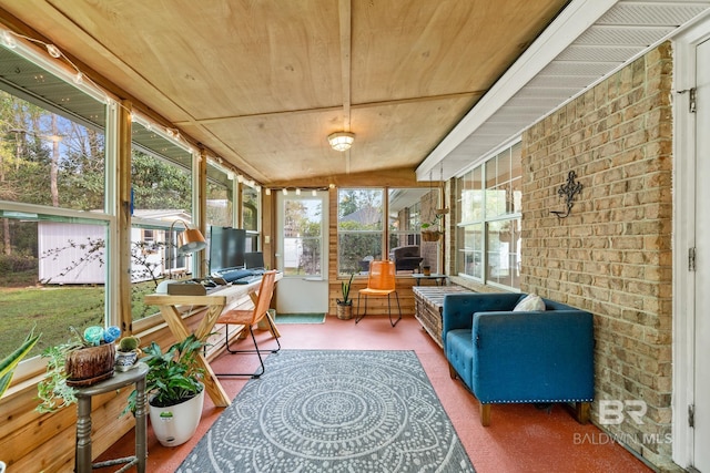 sunroom with wooden ceiling