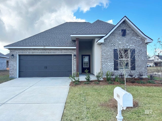 view of front of home featuring a garage and a front yard