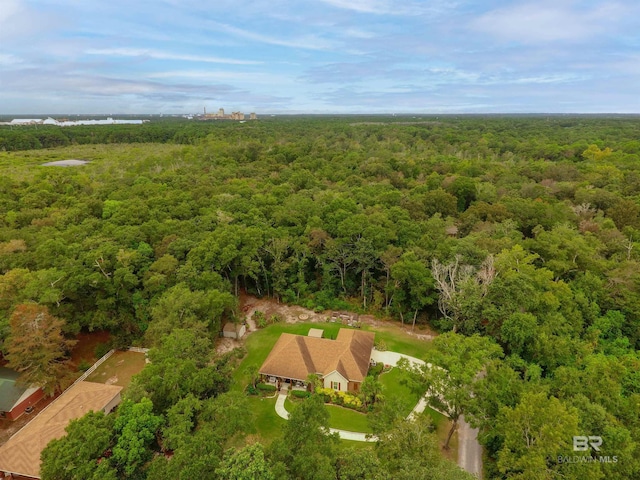 birds eye view of property with a forest view