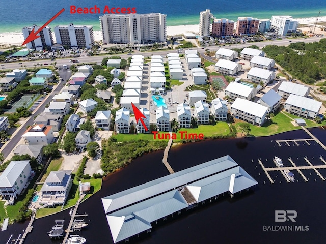 aerial view with a water view