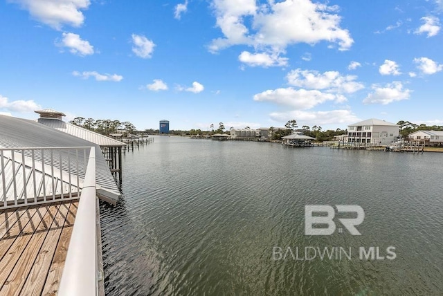 dock area featuring a water view