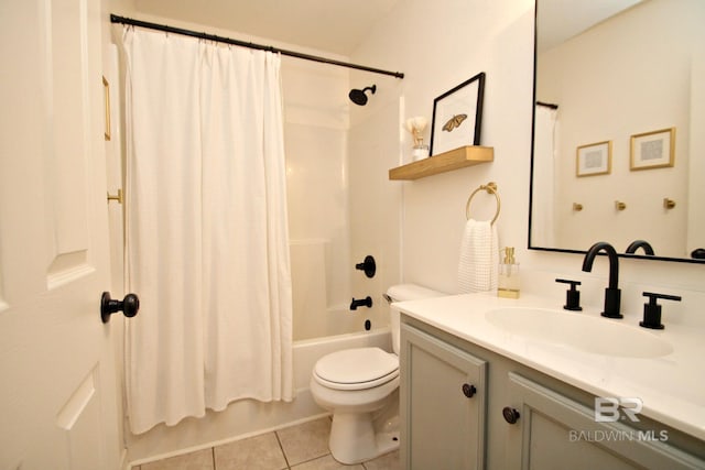 7920 Eagle Creek Dr, Daphne, AL 36526 - full bathroom with vanity, shower / bathtub combination with curtain, toilet, and tile patterned floors